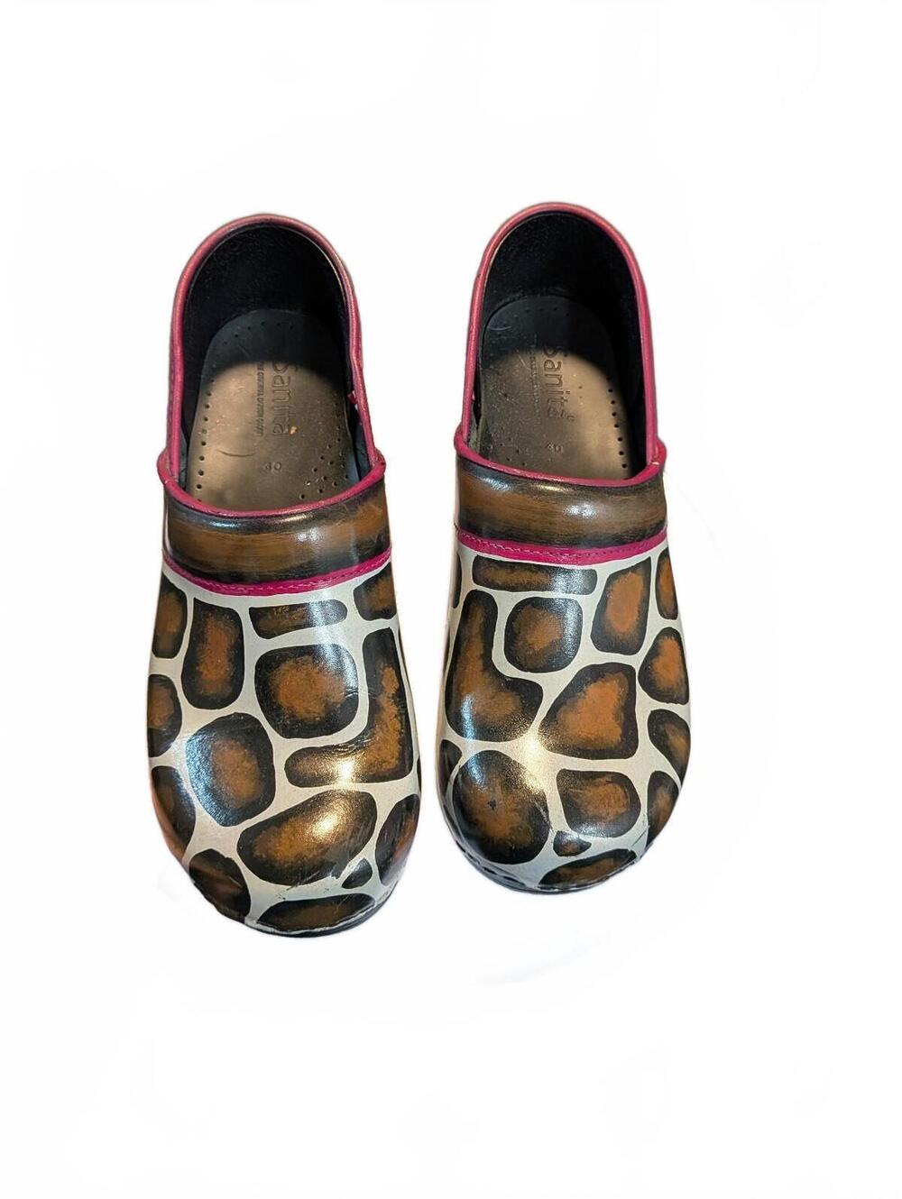Sanita Danish Clogs Giraffe Animal Print Leather Pink Women’s EU 40